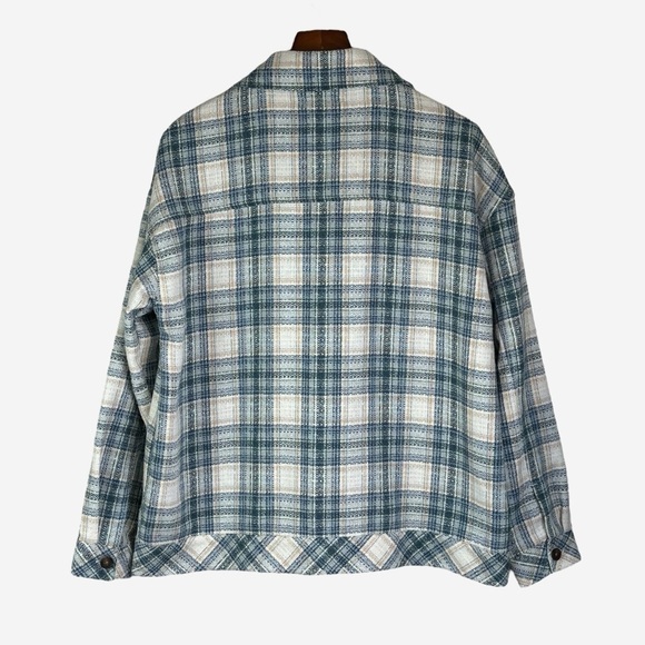 Plaid Shacket Shirt Jacket Size L Button Front Teal Cloud Boston Traders - Picture 7 of 12